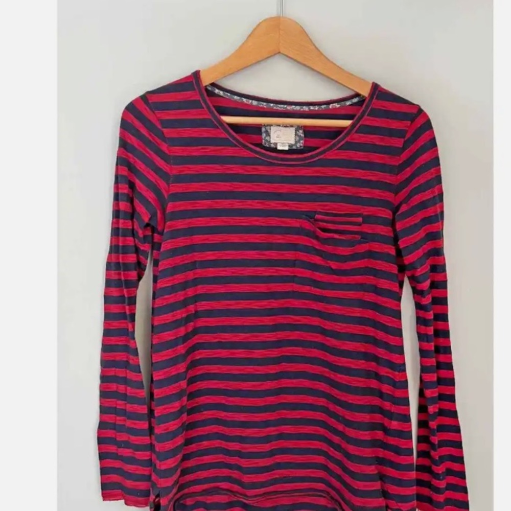 ANTHROPOLOGIE POSTMARK sz Large red navy striped long sleeve tee